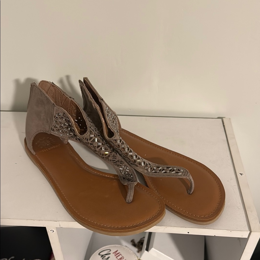 Yellow Box Tan and Brown Sandals with Thong Straps